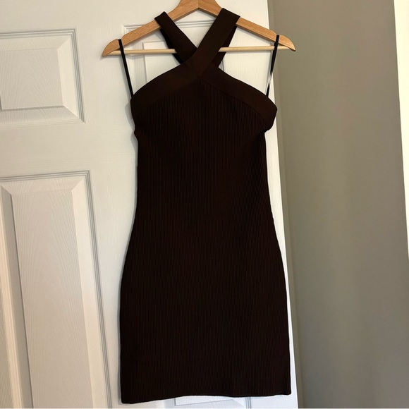 Chocolate Brown Babaton Sculpt Knit Dress - M - Picture 2 of 3